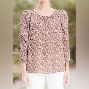 Max Studio Crepe Ruched Sleeve Blouse